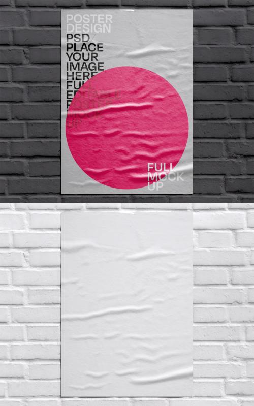 Glued Poster on Wall Mockup - 450174206