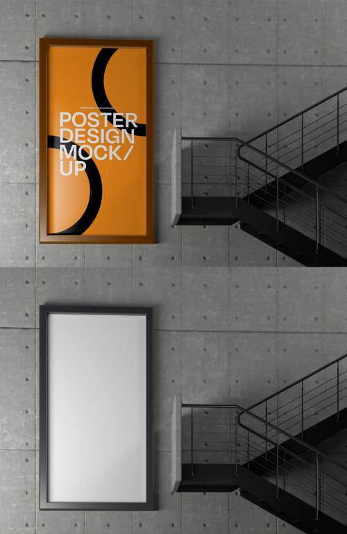 Rectangular Poster on Wall Mockup - 450174635
