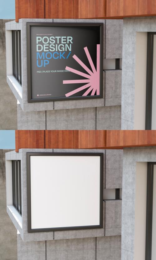 Square Poster on Wall Mockup - 450174647