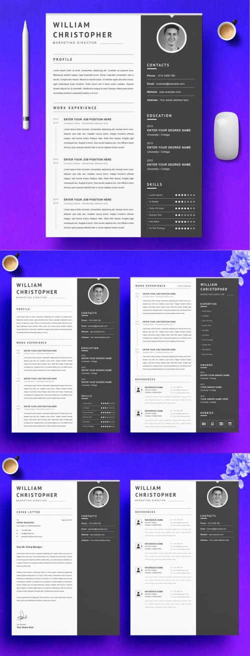 Dark Gray Sidebar with Resume Template with Photo - 450201960