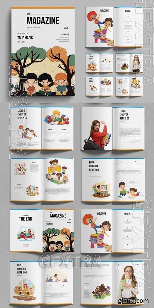 Kids Magazine Template Design Layout PCFE7JX