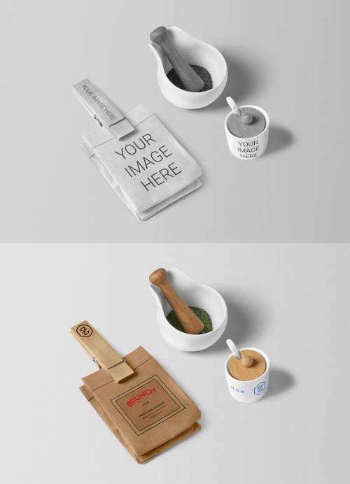 Paper Bag with Clip and Spices Bowl Mockup - 450526622