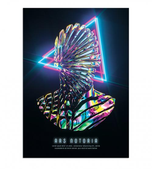 Abstract Poster Layout with 3D Illustration of Science Futuristic Male Android  - 450531635