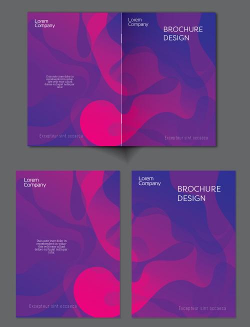 Brochure Cover Layout with Abstract Gradient Wavy Shapes and Lines - 450579255