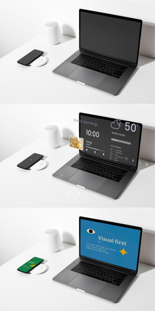 Laptop Screen Mockup on a White Table - 451623345