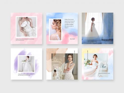 Modern Wedding Social Media Posts with Watercolor Backgrounds - 451680021