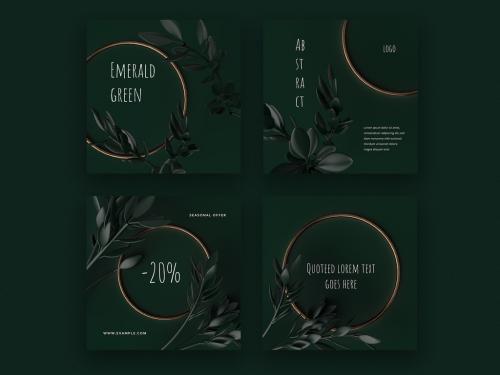 Social Media Layouts with Emerald Green Illustrations - 451680108