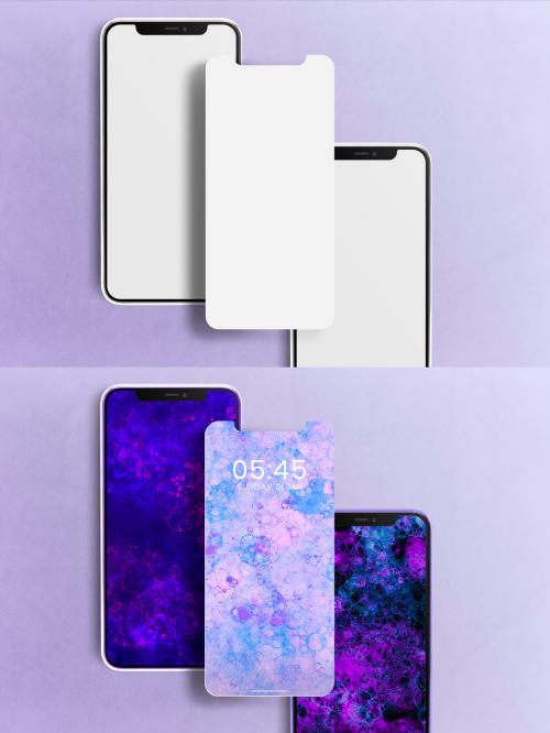 Smartphone Screen Mockup with Purple Bubble Art Wallpaper - 451684804