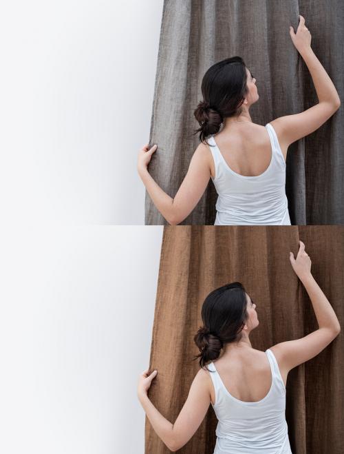 Window Curtain Mockup in Brown Tone - 451684808