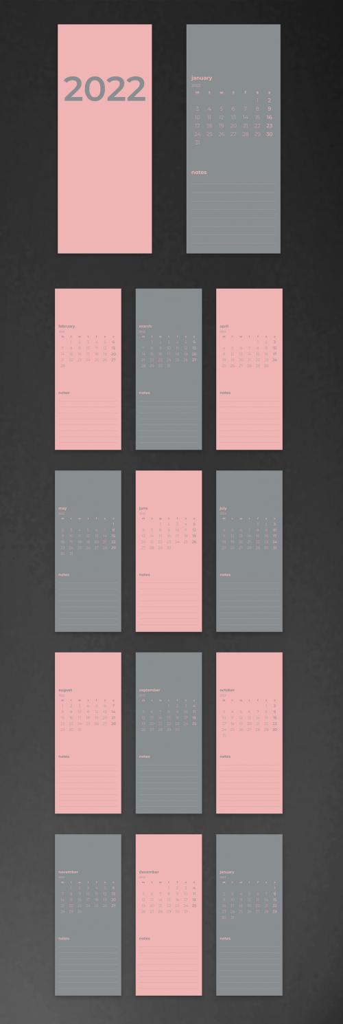 Pink and Gray Printable 2022 Monthly Calendar Layout - 451704315