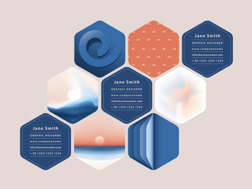 Editable Hexagonal Card Layout with Sunset Illustrations - 451705346