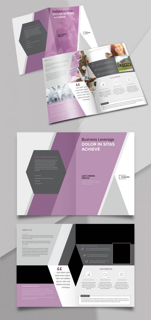 Bifold Brochure Layout with Purple Accents - 451707439