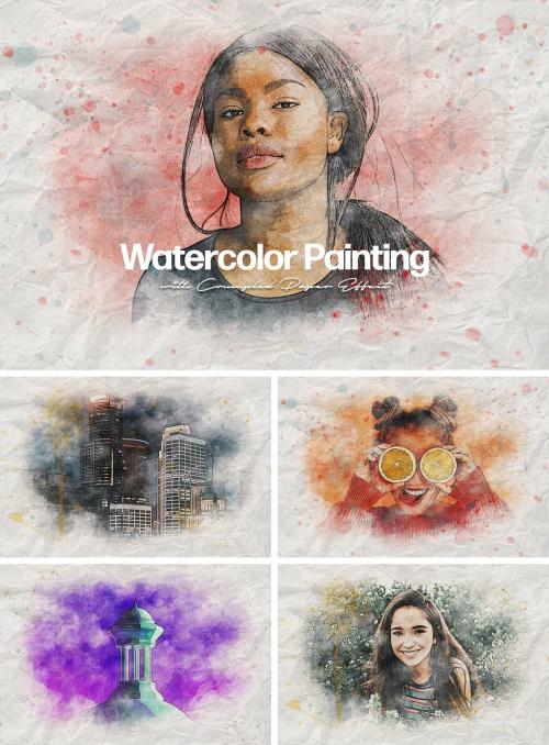 Old Watercolor Painting Photo Effect Mockup - 452560035