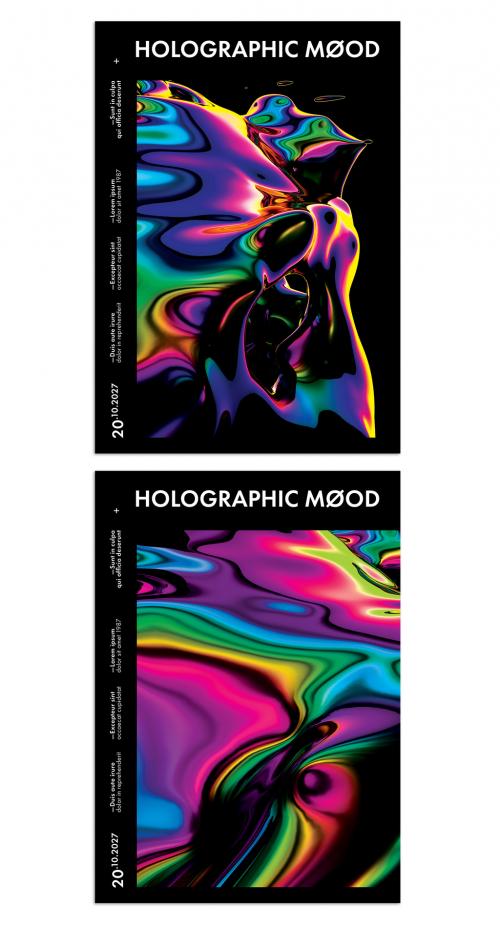 Trendy Modern Poster Layout with Fluid Iridescent Multicolored Background - 452578796