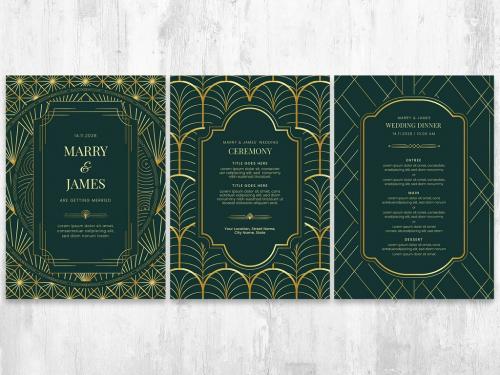 Art Deco Wedding Flyer Invite Green Gold Invitation - 452579430