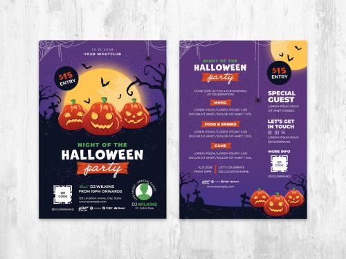 Halloween Party Flyer with Pumpkin Illustrations - 452579438