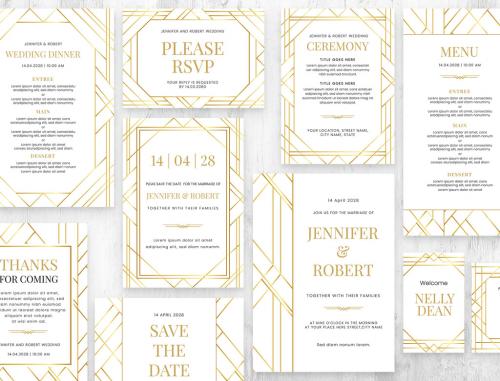 Elegant White Gold Art Deco Wedding Stationery Suite - 452579441