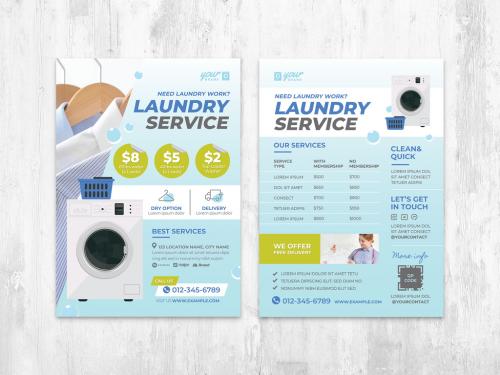 Laundry Service Flyer Layout with Clothes Washing Machine Illustration - 452579449