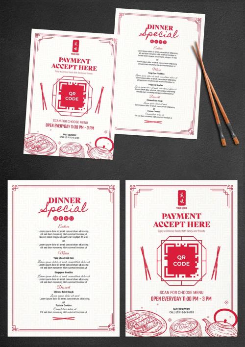 Chinese Restaurant Menu Flyer with Qr Code Placeholder - 452579463