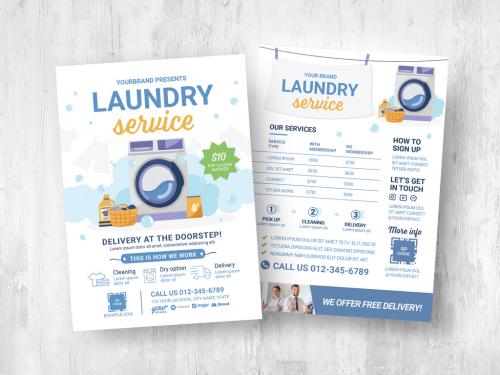 Laundry Clothes Wash Cleaning Service Flyer Layout with Washer Illustration - 452579465