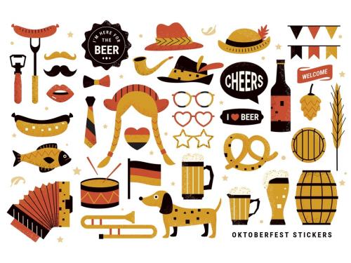 Oktoberfest Stickers Clipart Illustrations for Craft Beer Festivals with German Flag Colours - 452579485