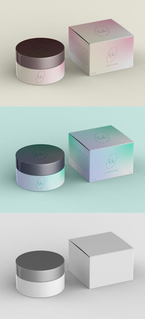 Cosmetic Jar with Box Mockup - 452599083