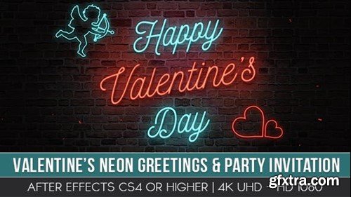 Videohive Valentine’s Neon Greeting & Party Invitation 21347949