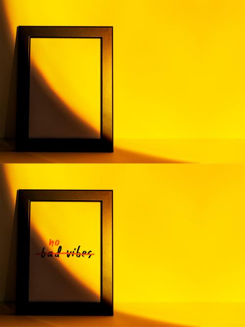 Picture Frame Mockup with Yellow Sunset Projector Lamp - 452599204