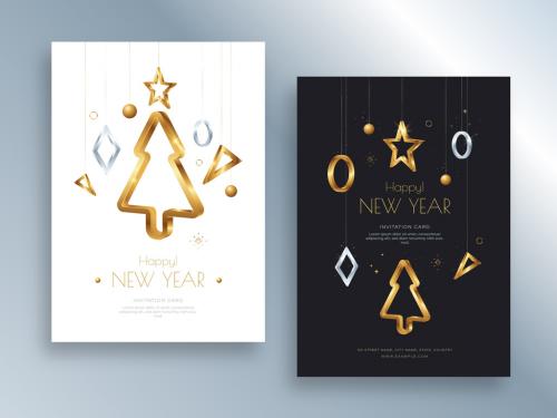 New Year Poster Layout Set with Gold Elements - 452612999