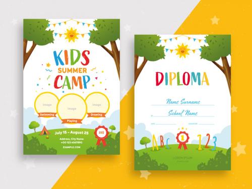 Kids Summer Camp and Diploma Poster Layout - 452613002