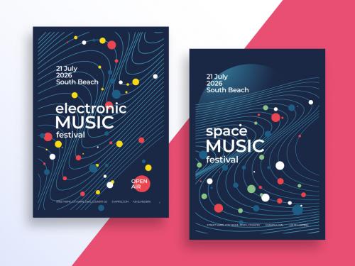 Electronic Music Poster Layout with Wavy Lines - 452613005