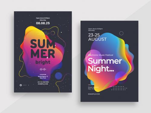 Summer Night Poster Layout with Colorful Fluid Shapes - 452613017