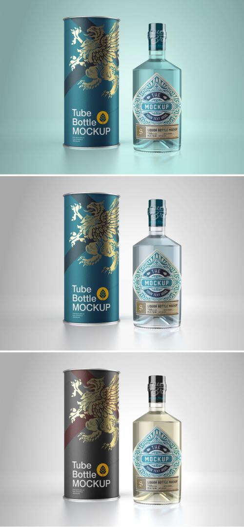 Gin Glass Bottle with Tube Mockup - 452796858