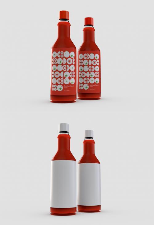 Two Ketchup Glossy Bottle Mockup - 452991614