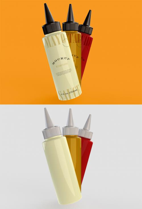 Three Sauce Bottle Mockup - 452991616