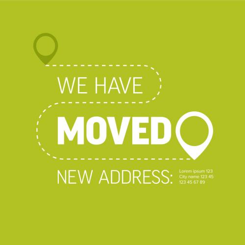We Have Moved Minimalistic Green Flyer Layout with Old and New Address Pins - 454210409
