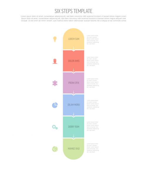 Six Simple Vertical Pastel Color Steps Process Infographic Layout on White Background - 454210412