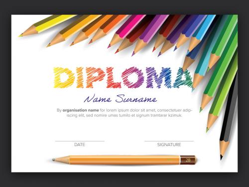 Children's Diploma Certificate Layout with Doodles - 454210415