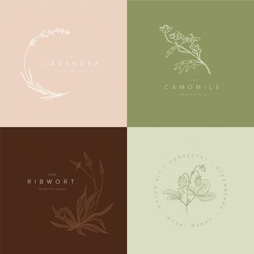 Green and Brown Minimalist Floral Logo Title Frames Collection - 454210422