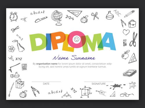 Children's Diploma Certificate Layout with Doodles - 454210449