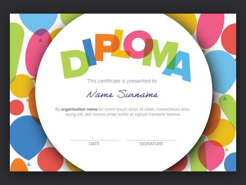 Children's Diploma Certificate Layout with Doodles - 454210450