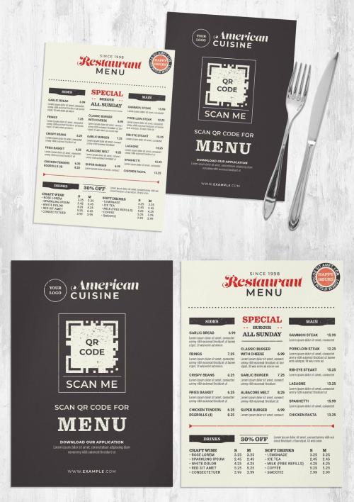 Restaurant Menu Flyer with QR Code Placeholder - 454411955