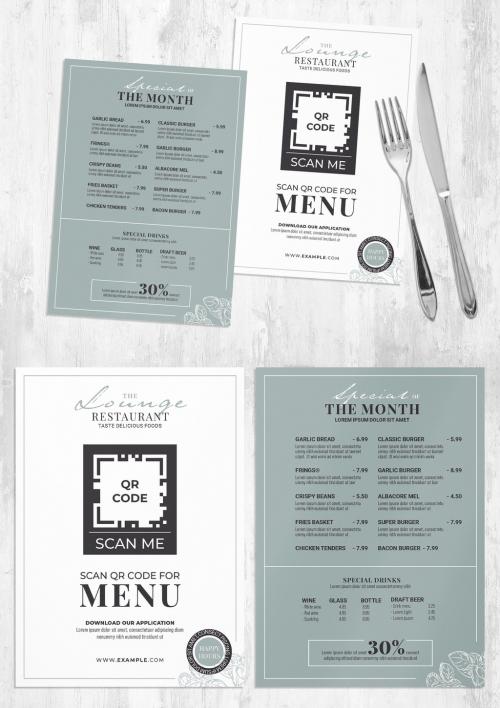 Elegant Restaurant Menu Flyer with QR Code Placeholder - 454411965