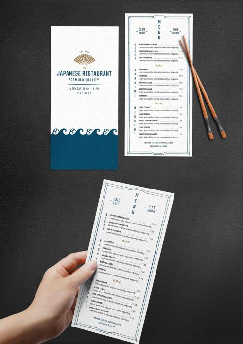 Thin Japanese Sushi Restaurant Menu Flyer Card - 454411968