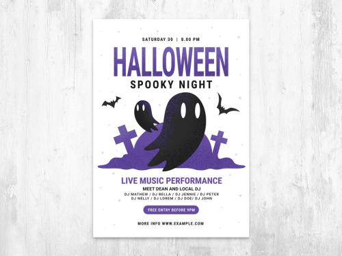 Halloween Flyer with Ghost Illustrations - 454411985