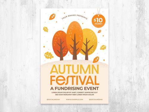Autumn Festival Flyer with Fall Leaves & Orange Trees - 454411996
