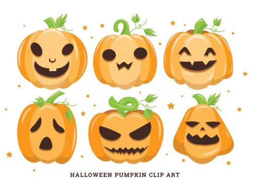 Halloween Pumpkin Jack-O-Lantern Illustrations with Cute Facial Expressions - 454412002