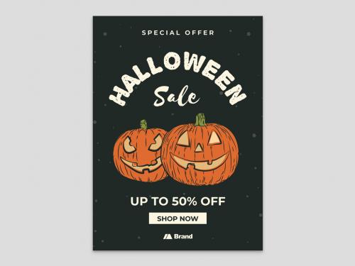 Simple Halloween Flyer with Hand Drawn Pumpkin Illustrations - 454412003