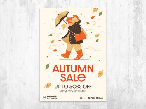 Autumn Fall Flyer Layout with Character Illustration - 454412010