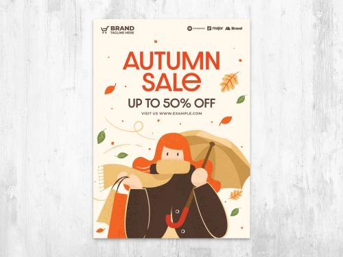 Autumn Fall Flyer with Shopper Illustration - 454412016